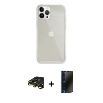 MARSİLYAN™- iPhone 13 Pro Max Kılıf Vadi Asil Prime - Siyah 3D Antistatik Hayalet Cam Ekran Koruyucu + Raze Metal Kamera Lens - GD