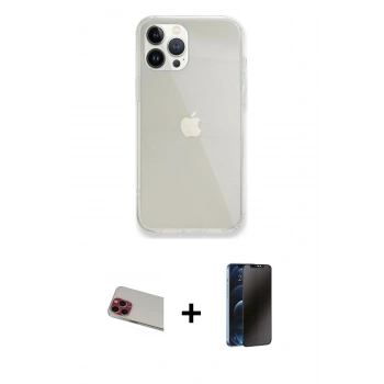 MARSİLYAN™- iPhone 13 Pro Max Kılıf Vadi Asil Prime - Siyah 3D Antistatik Hayalet Cam Ekran Koruyucu + Rainbow Kamera Lens Koruma Cam - KI