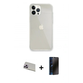 MARSİLYAN™- iPhone 13 Pro Max Kılıf Vadi Asil Prime - Siyah 3D Antistatik Hayalet Cam Ekran Koruyucu + Rainbow Kamera Lens Koruma Cam - MR