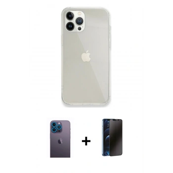 MARSİLYAN™- iPhone 13 Pro Max Kılıf Vadi Asil Prime - Siyah 3D Antistatik Hayalet Cam Ekran Koruyucu + Neon Fosforlu Kamera Lens - MI