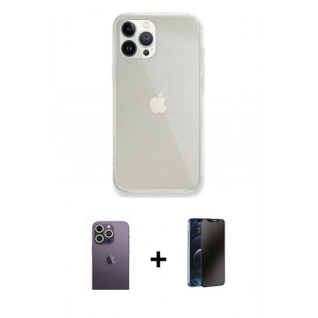 MARSİLYAN™- iPhone 13 Pro Max Kılıf Vadi Asil Prime - Siyah 3D Antistatik Hayalet Cam Ekran Koruyucu + Neon Fosforlu Kamera Lens - BZ