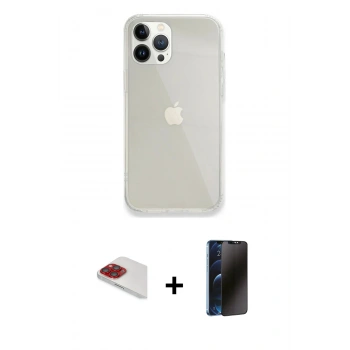 MARSİLYAN™- iPhone 13 Pro Max Kılıf Vadi Asil Prime - Siyah 3D Antistatik Hayalet Cam Ekran Koruyucu + Pers Alüminyum Kamera Lens - KI