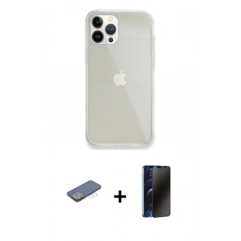 MARSİLYAN™- iPhone 13 Pro Max Kılıf Vadi Asil Prime - Siyah 3D Antistatik Hayalet Cam Ekran Koruyucu + Renkli Kamera Lens Koruma Cam - YL
