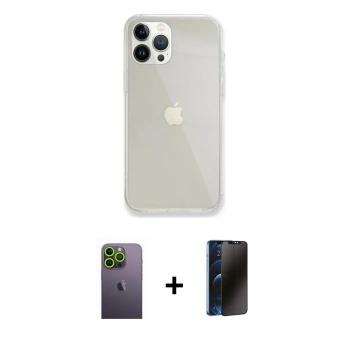 MARSİLYAN™- iPhone 13 Pro Max Kılıf Vadi Asil Prime - Siyah 3D Antistatik Hayalet Cam Ekran Koruyucu + Neon Fosforlu Kamera Lens - YL