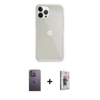 MARSİLYAN™- iPhone 13 Pro Max Kılıf Vadi Asil Prime - Siyah Bilvis 3D Cam Ekran Koruyucu + Neon Fosforlu Kamera Lens - BZ