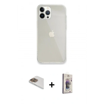 MARSİLYAN™- iPhone 13 Pro Max Kılıf Vadi Asil Prime - Siyah Bilvis 3D Cam Ekran Koruyucu + Pers Alüminyum Kamera Lens - GD