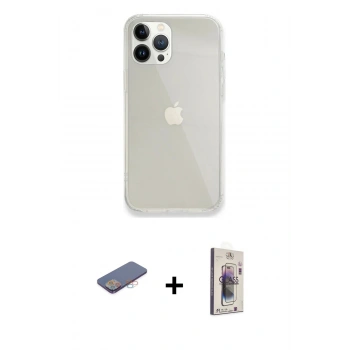 MARSİLYAN™- iPhone 13 Pro Max Kılıf Vadi Asil Prime - Siyah Bilvis 3D Cam Ekran Koruyucu + Renkli Kamera Lens Koruma Cam - PE
