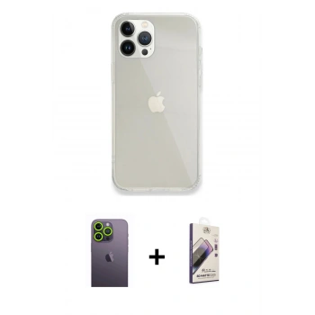 MARSİLYAN™- iPhone 13 Pro Max Kılıf Vadi Asil Prime - Siyah Bilvis 3D Mat Cam Ekran Koruyucu + Neon Fosforlu Kamera Lens - YL