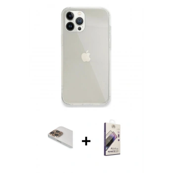 MARSİLYAN™- iPhone 13 Pro Max Kılıf Vadi Asil Prime - Siyah Bilvis 3D Mat Cam Ekran Koruyucu + Pers Alüminyum Kamera Lens - GD