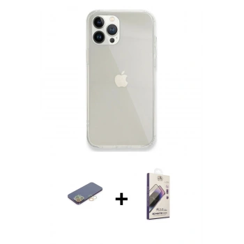 MARSİLYAN™- iPhone 13 Pro Max Kılıf Vadi Asil Prime - Siyah Bilvis 3D Mat Cam Ekran Koruyucu + Renkli Kamera Lens Koruma Cam - SI