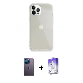 MARSİLYAN™- iPhone 13 Pro Max Kılıf Vadi Asil Prime - Siyah Bilvis 5in1 3D Magic Cam Ekran Koruyucu + Neon Fosforlu Kamera Lens - MI