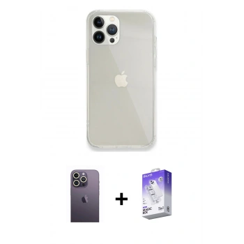 MARSİLYAN™- iPhone 13 Pro Max Kılıf Vadi Asil Prime - Siyah Bilvis 5in1 3D Magic Cam Ekran Koruyucu + Neon Fosforlu Kamera Lens - BZ