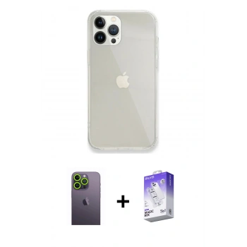 MARSİLYAN™- iPhone 13 Pro Max Kılıf Vadi Asil Prime - Siyah Bilvis 5in1 3D Magic Cam Ekran Koruyucu + Neon Fosforlu Kamera Lens - YL