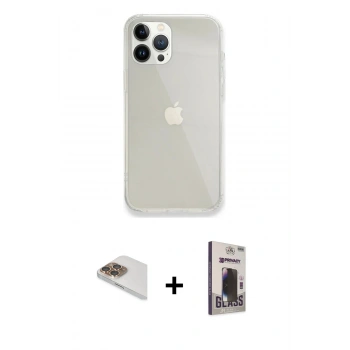 MARSİLYAN™- iPhone 13 Pro Max Kılıf Vadi Asil Prime - Siyah Bilvis Hayalet Cam Ekran Koruyucu + Pers Alüminyum Kamera Lens - GD
