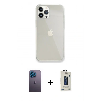 MARSİLYAN™- iPhone 13 Pro Max Kılıf Vadi Asil Prime - Siyah Bilvis Hayalet Cam Ekran Koruyucu + Neon Fosforlu Kamera Lens - MI