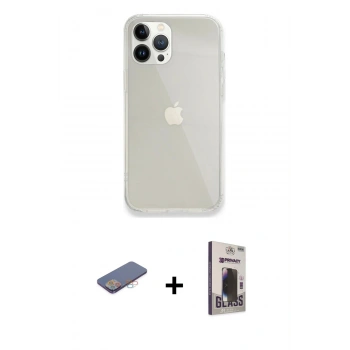 MARSİLYAN™- iPhone 13 Pro Max Kılıf Vadi Asil Prime - Siyah Bilvis Hayalet Cam Ekran Koruyucu + Renkli Kamera Lens Koruma Cam - PE