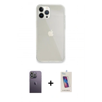 MARSİLYAN™- iPhone 13 Pro Max Kılıf Vadi Asil Prime - Siyah Joko 5D Cam + Neon Fosforlu Kamera Lens - BZ