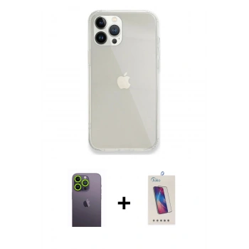 MARSİLYAN™- iPhone 13 Pro Max Kılıf Vadi Asil Prime - Siyah Joko 5D Cam + Neon Fosforlu Kamera Lens - YL