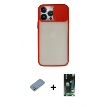 MARSİLYAN™- iPhone 13 Pro Max Kılıf Vadi Çizgi - Şeffaf 360 Full Body Arka Koruyucu + Shine Kamera Lens Koruma Cam - GI