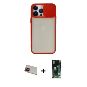 MARSİLYAN™- iPhone 13 Pro Max Kılıf Vadi Çizgi - Şeffaf 360 Full Body Arka Koruyucu + Rainbow Kamera Lens Koruma Cam - KI