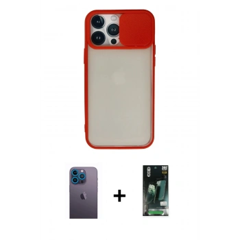 MARSİLYAN™- iPhone 13 Pro Max Kılıf Vadi Çizgi - Şeffaf 360 Full Body Arka Koruyucu + Neon Fosforlu Kamera Lens - MI