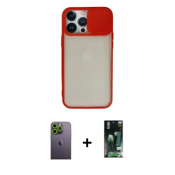 MARSİLYAN™- iPhone 13 Pro Max Kılıf Vadi Çizgi - Şeffaf 360 Full Body Arka Koruyucu + Neon Fosforlu Kamera Lens - YL