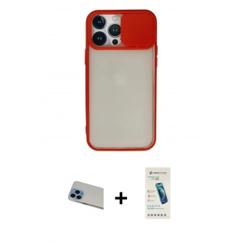 MARSİLYAN™- iPhone 13 Pro Max Kılıf Vadi Çizgi - Şeffaf Pasifik Cam Ekran Koruyucu + Rainbow Kamera Lens Koruma Cam - MI