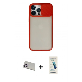 MARSİLYAN™- iPhone 13 Pro Max Kılıf Vadi Çizgi - Şeffaf Pasifik Cam Ekran Koruyucu + Rainbow Kamera Lens Koruma Cam - MR