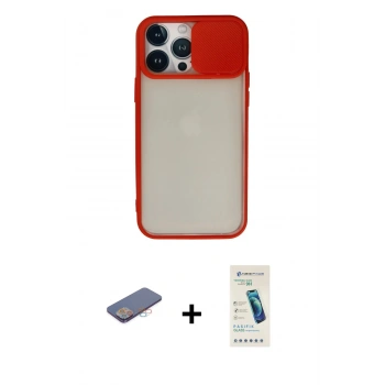 MARSİLYAN™- iPhone 13 Pro Max Kılıf Vadi Çizgi - Şeffaf Pasifik Cam Ekran Koruyucu + Renkli Kamera Lens Koruma Cam - PE