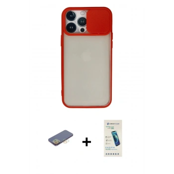 MARSİLYAN™- iPhone 13 Pro Max Kılıf Vadi Çizgi - Şeffaf Pasifik Cam Ekran Koruyucu + Renkli Kamera Lens Koruma Cam - SI