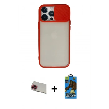 MARSİLYAN™- iPhone 13 Pro Max Kılıf Vadi Çizgi - Siyah 18D Cam Ekran Koruyucu + Rainbow Kamera Lens Koruma Cam - KI