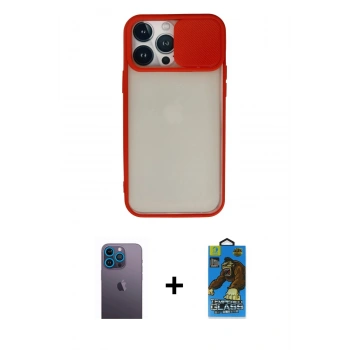 MARSİLYAN™- iPhone 13 Pro Max Kılıf Vadi Çizgi - Siyah 18D Cam Ekran Koruyucu + Neon Fosforlu Kamera Lens - MI