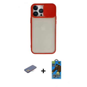 MARSİLYAN™- iPhone 13 Pro Max Kılıf Vadi Çizgi - Siyah 18D Cam Ekran Koruyucu + Renkli Kamera Lens Koruma Cam - PE