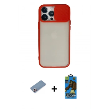 MARSİLYAN™- iPhone 13 Pro Max Kılıf Vadi Çizgi - Siyah 18D Cam Ekran Koruyucu + Shine Kamera Lens Koruma Cam - PE