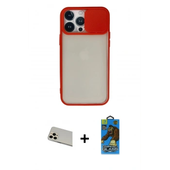 MARSİLYAN™- iPhone 13 Pro Max Kılıf Vadi Çizgi - Siyah 18D Cam Ekran Koruyucu + Rainbow Kamera Lens Koruma Cam - REGD