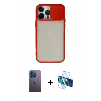 MARSİLYAN™- iPhone 13 Pro Max Kılıf Vadi Çizgi - Siyah 3D Antistatik Cam Ekran Koruyucu + Neon Fosforlu Kamera Lens - MI