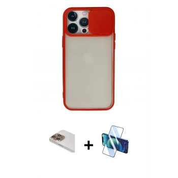 MARSİLYAN™- iPhone 13 Pro Max Kılıf Vadi Çizgi - Siyah 3D Antistatik Cam Ekran Koruyucu + Pers Alüminyum Kamera Lens - GD