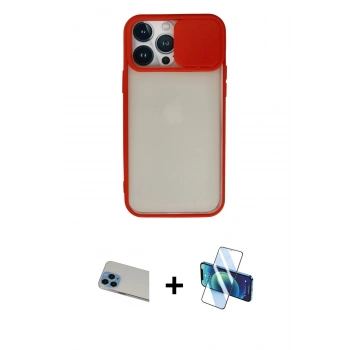 MARSİLYAN™- iPhone 13 Pro Max Kılıf Vadi Çizgi - Siyah 3D Antistatik Cam Ekran Koruyucu + Rainbow Kamera Lens Koruma Cam - MI