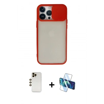 MARSİLYAN™- iPhone 13 Pro Max Kılıf Vadi Çizgi - Siyah 3D Antistatik Cam Ekran Koruyucu + Shine Kamera Lens - GD