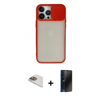 MARSİLYAN™- iPhone 13 Pro Max Kılıf Vadi Çizgi - Siyah 3D Antistatik Hayalet Cam Ekran Koruyucu + Pers Alüminyum Kamera Lens - GD