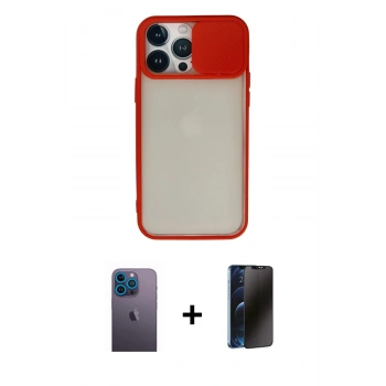 MARSİLYAN™- iPhone 13 Pro Max Kılıf Vadi Çizgi - Siyah 3D Antistatik Hayalet Cam Ekran Koruyucu + Neon Fosforlu Kamera Lens - MI