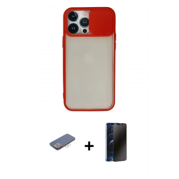 MARSİLYAN™- iPhone 13 Pro Max Kılıf Vadi Çizgi - Siyah 3D Antistatik Hayalet Cam Ekran Koruyucu + Renkli Kamera Lens Koruma Cam - PE