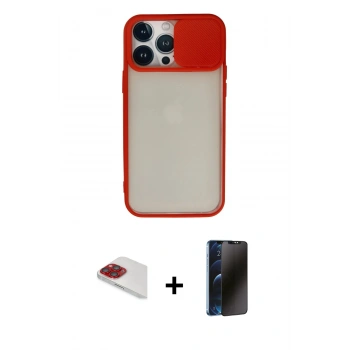 MARSİLYAN™- iPhone 13 Pro Max Kılıf Vadi Çizgi - Siyah 3D Antistatik Hayalet Cam Ekran Koruyucu + Pers Alüminyum Kamera Lens - KI