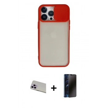 MARSİLYAN™- iPhone 13 Pro Max Kılıf Vadi Çizgi - Siyah 3D Antistatik Hayalet Cam Ekran Koruyucu + Rainbow Kamera Lens Koruma Cam - MR