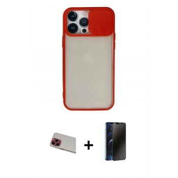 MARSİLYAN™- iPhone 13 Pro Max Kılıf Vadi Çizgi - Siyah 3D Antistatik Hayalet Cam Ekran Koruyucu + Rainbow Kamera Lens Koruma Cam - KI