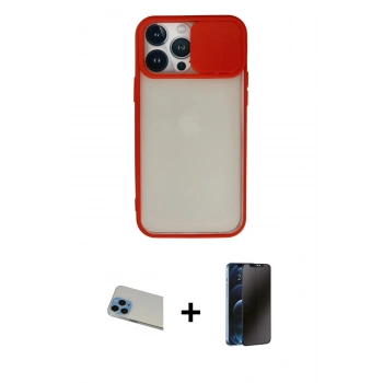 MARSİLYAN™- iPhone 13 Pro Max Kılıf Vadi Çizgi - Siyah 3D Antistatik Hayalet Cam Ekran Koruyucu + Rainbow Kamera Lens Koruma Cam - MI