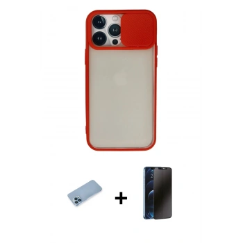 MARSİLYAN™- iPhone 13 Pro Max Kılıf Vadi Çizgi - Siyah 3D Antistatik Hayalet Cam Ekran Koruyucu + Shine Kamera Lens Koruma Cam - MI