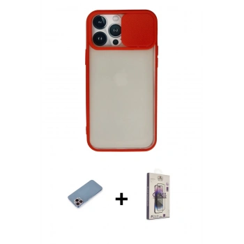 MARSİLYAN™- iPhone 13 Pro Max Kılıf Vadi Çizgi - Siyah Bilvis 3D Cam Ekran Koruyucu + Shine Kamera Lens Koruma Cam - PE