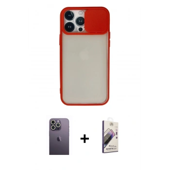 MARSİLYAN™- iPhone 13 Pro Max Kılıf Vadi Çizgi - Siyah Bilvis 3D Mat Cam Ekran Koruyucu + Neon Fosforlu Kamera Lens - BZ