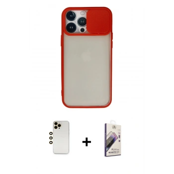 MARSİLYAN™- iPhone 13 Pro Max Kılıf Vadi Çizgi - Siyah Bilvis 3D Mat Cam Ekran Koruyucu + Shine Kamera Lens - GD
